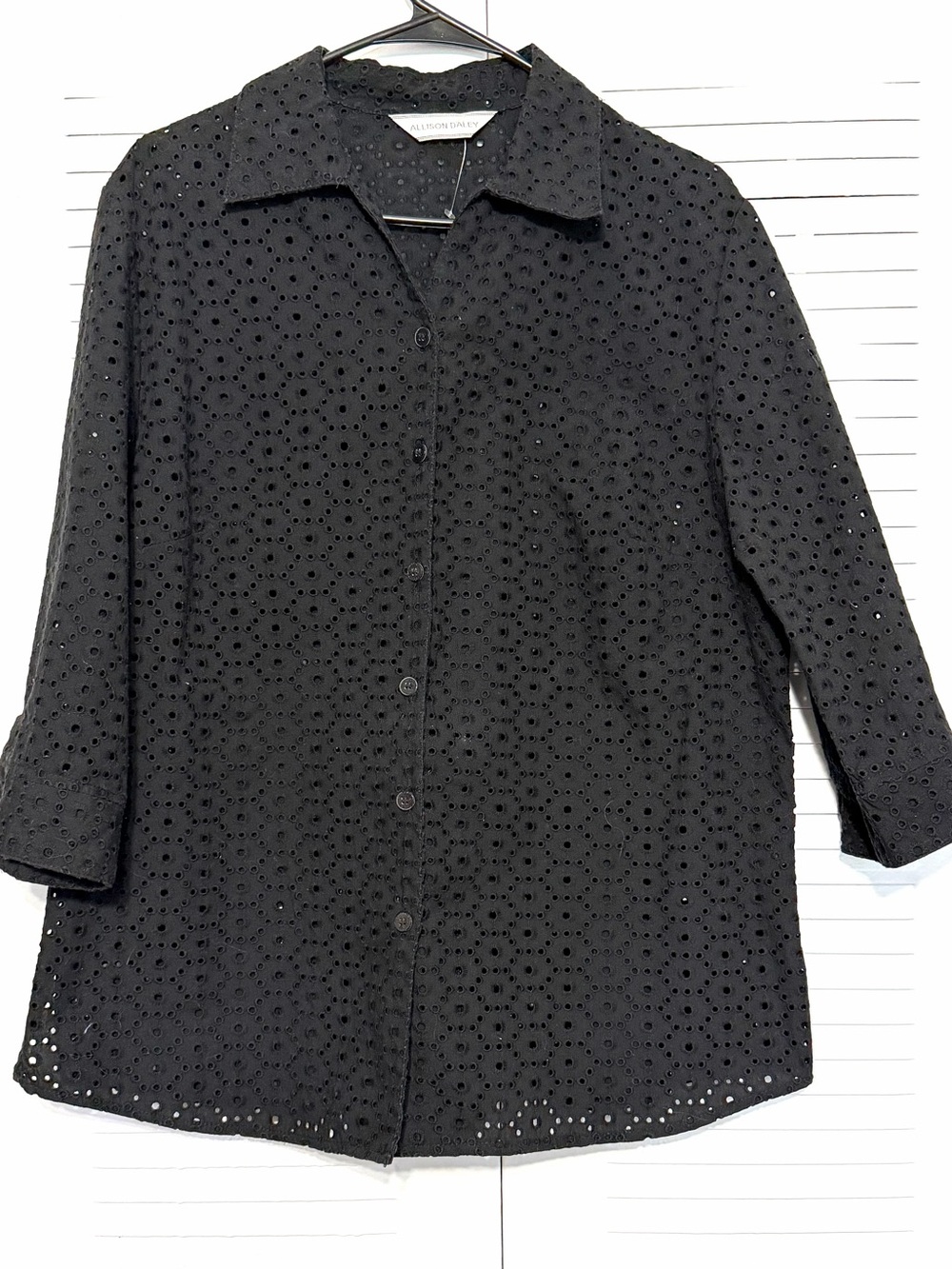 Allison Daley Black Eyelet Button-Down Shirt T0170